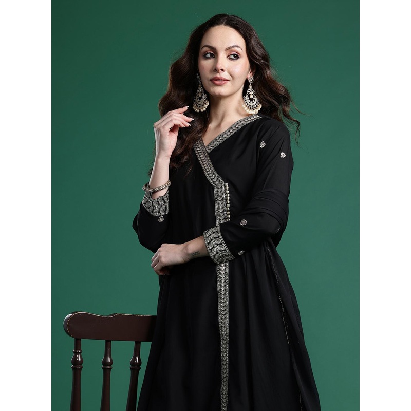 Indo Era Ethnic Motifs Embroidered Angrakha Kurta with Trousers & Dupatta