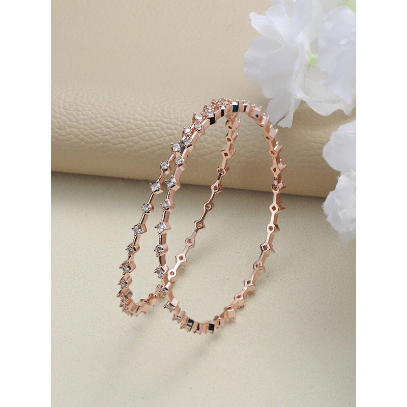 Jazz and Sizzle Set Of 2 Rose Gold-plated White AD Studded Bangles