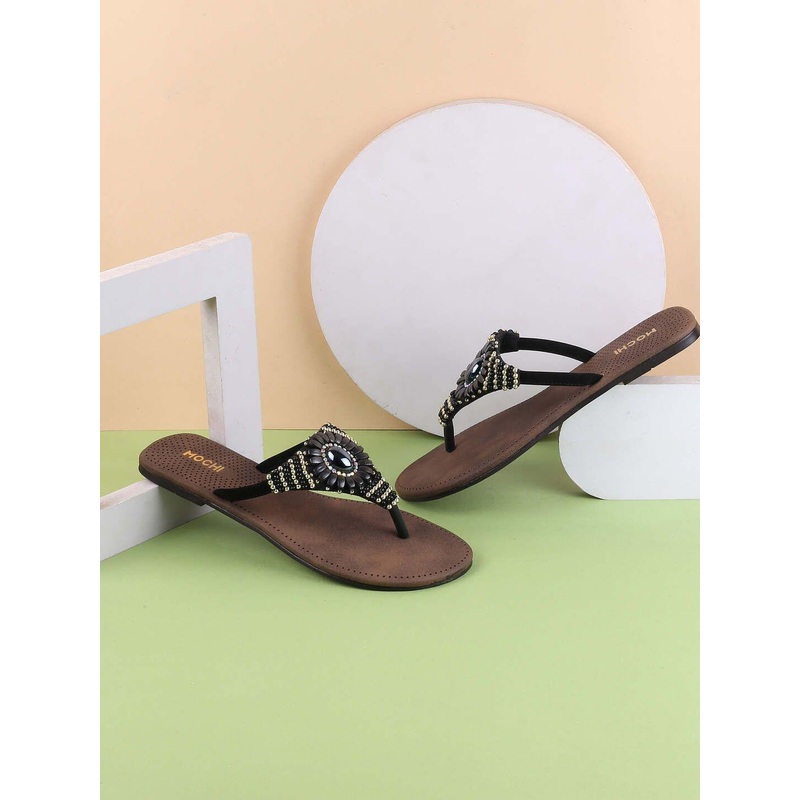 Mochi Women Embellished Open Toe Flats