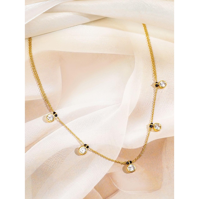 Rubans 18K Gold-Plated Cubic Zirconia Studded Minimal Mangalsutra with Black Beaded Chain