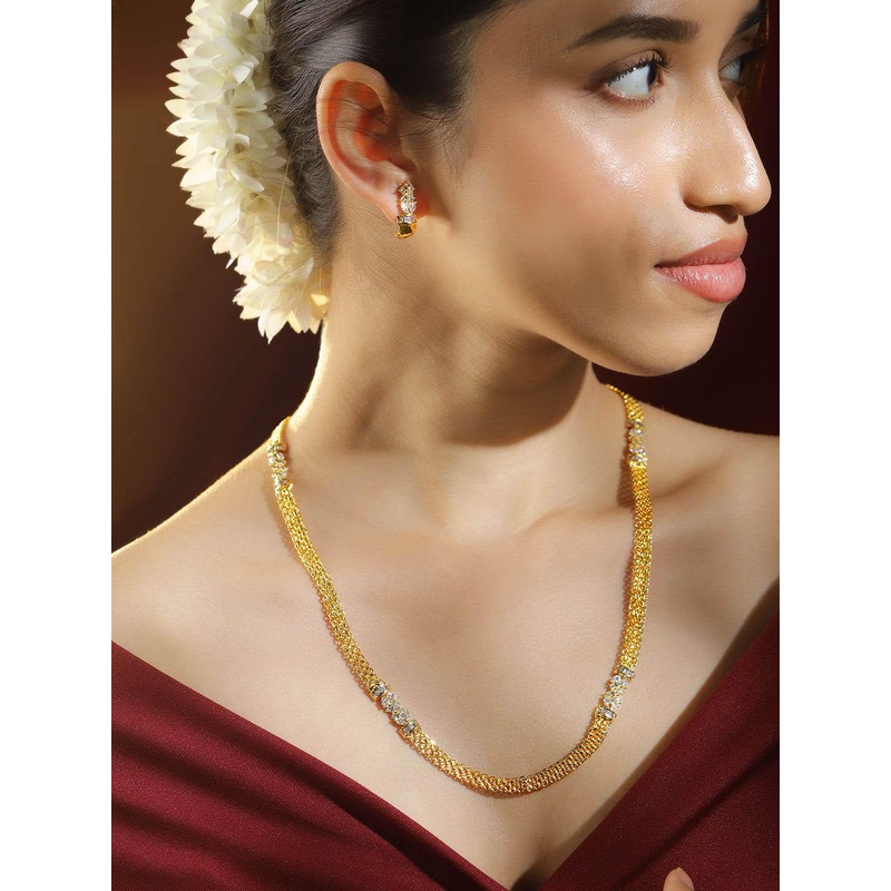 Rubans Women 22K Gold-Plated AD & Cubic Zirconia Studded Necklace & Earrings Set