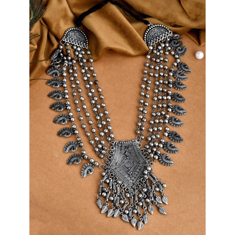 Sangria Artificial Beaded Oxidized 6 Layer Arrow Necklace