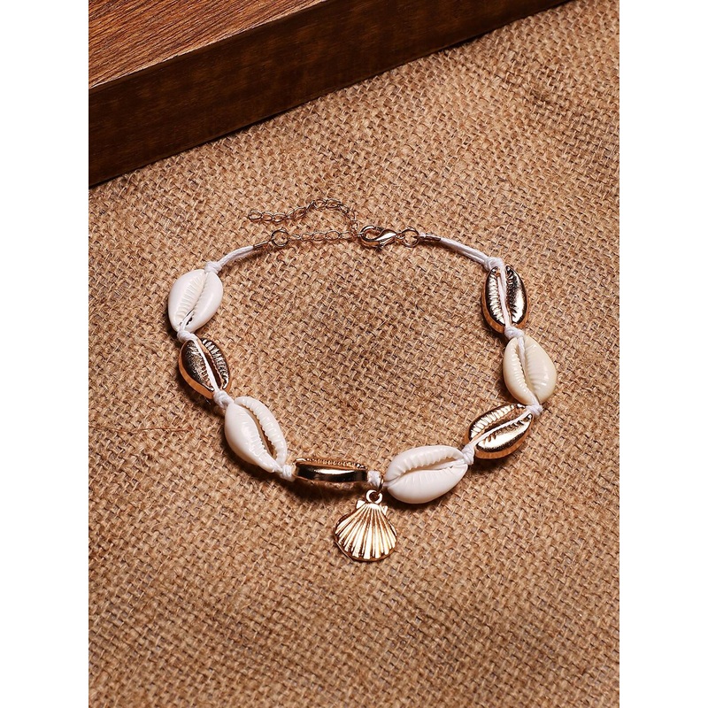 Sangria Gold-Plated Shell Beaded Anklet Cum Bracelet