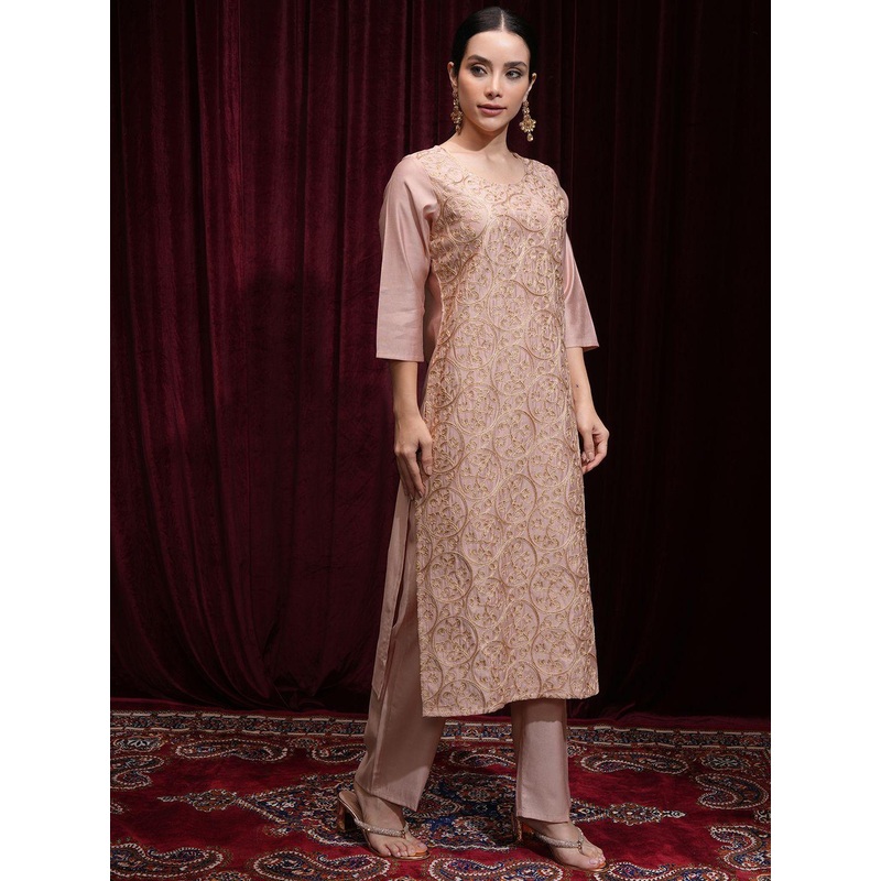 Vishudh Women Embroidered Kurta with Elasticated Pants and Dupatta