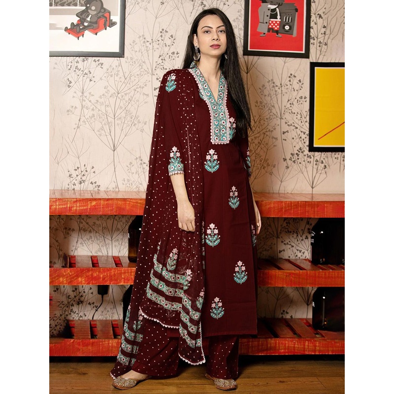 Women Floral Printed Kurta with Palazzos & Dupatta