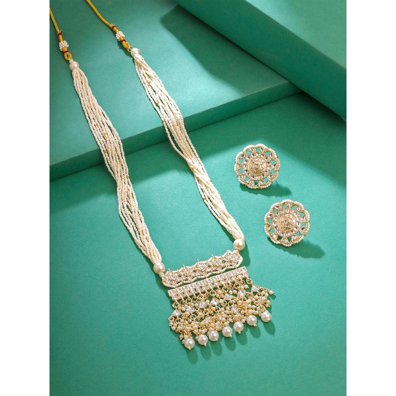 Yellow Chimes Gold-Plated Kundan Studded & Pearl Beaded Long Jewellery Set