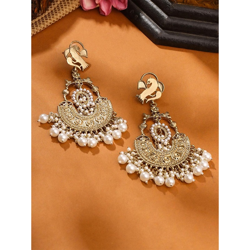 Yellow Chimes Gold Plated Pearl Beaded Contemporary Chandbalis