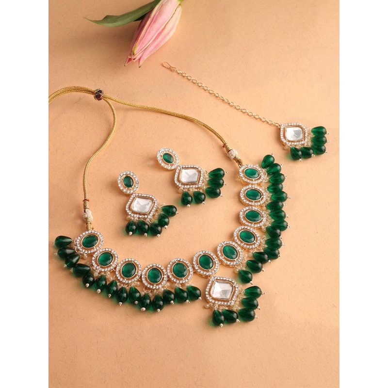 Zaveri Pearls Gold Plated Stone Studded & Beaded Jewellery Set