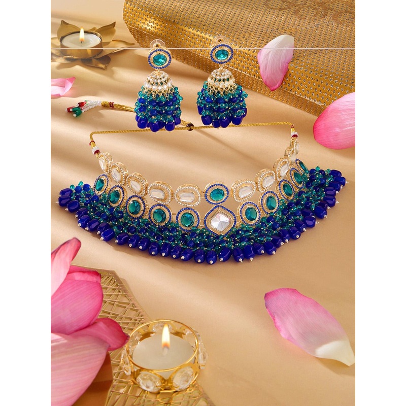 Zaveri Pearls Gold-Plated Stone-Studded & Pearl-Beaded Details Jewellery Set
