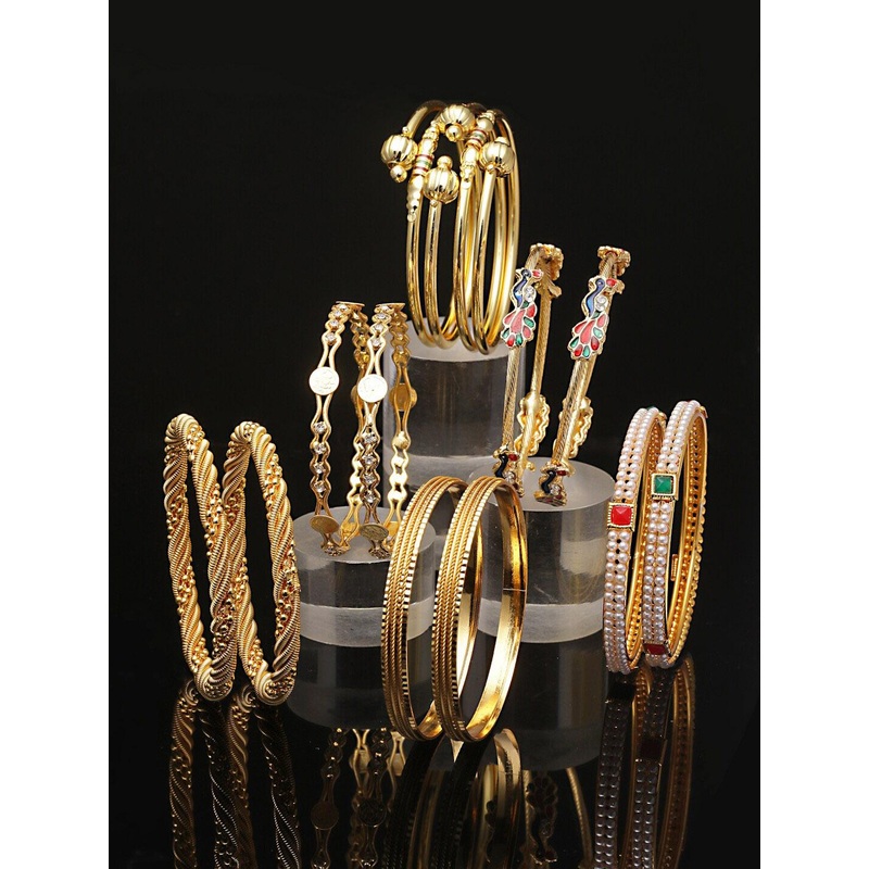 ZENEME Set Of 12 Gold-Plated Stone-Studded Bangles