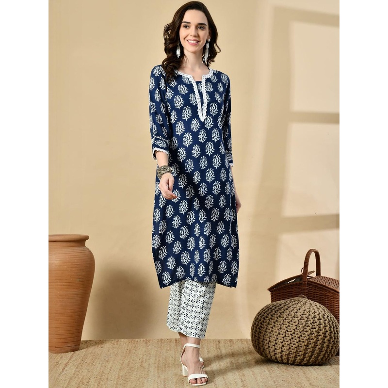 ZHOF Ethnic Motifs Printed Straight Kurta With Trousers