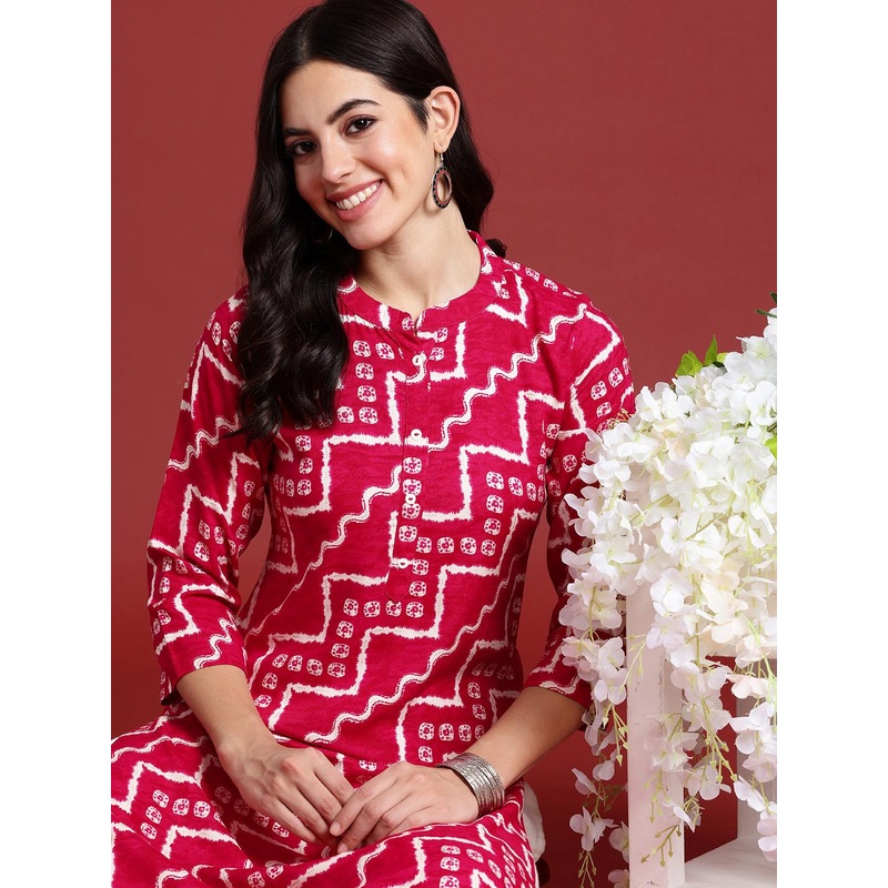 Anouk Bandhani Printed Mandarin Collar Kurta