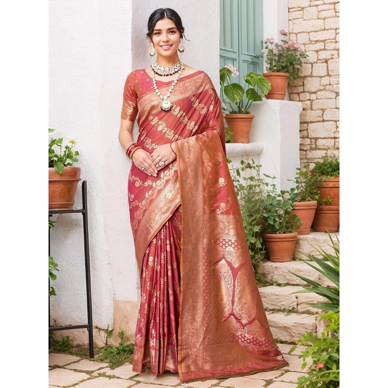 Anouk Rustic Ethnic Motif Woven Design Zari Banarasi Saree