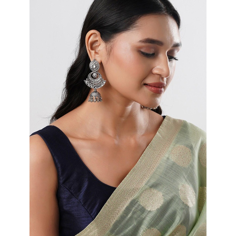 Anouk White Brass-Plated Stone Studded & Beaded Floral Jhumkas