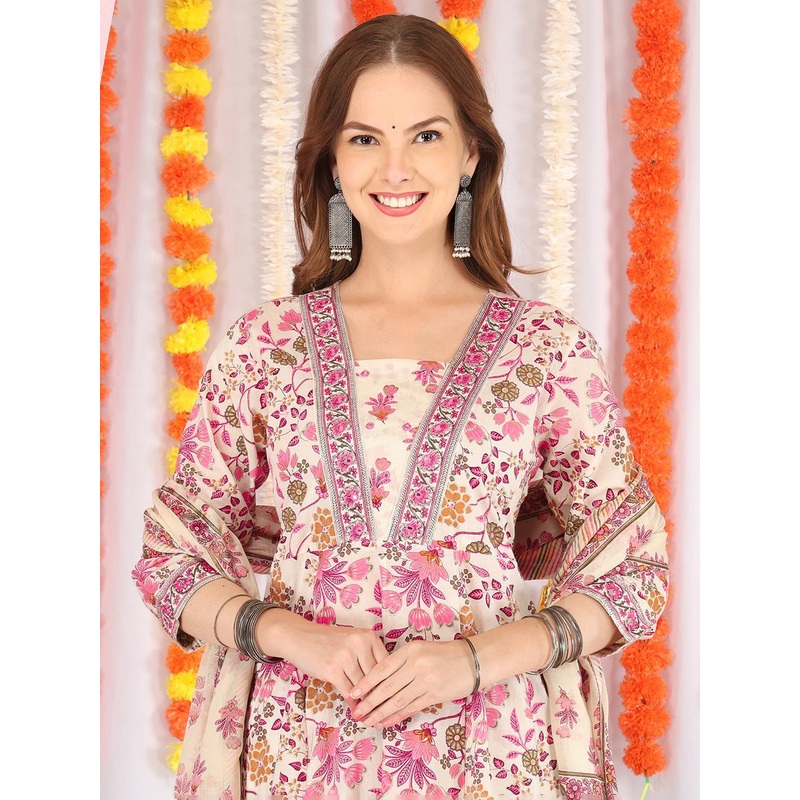 Anouk Women Pink Pure Cotton Kurta Sets With Dupatta