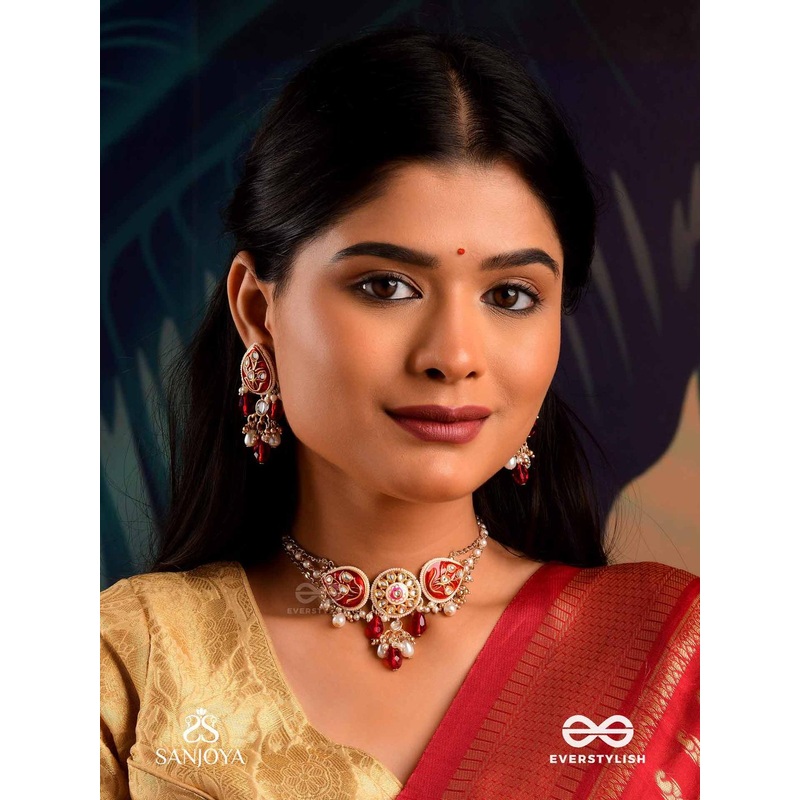 EVERSTYLISH Sanjoya Kundan Stone Studded & Beaded Embroidered Jewellery Set
