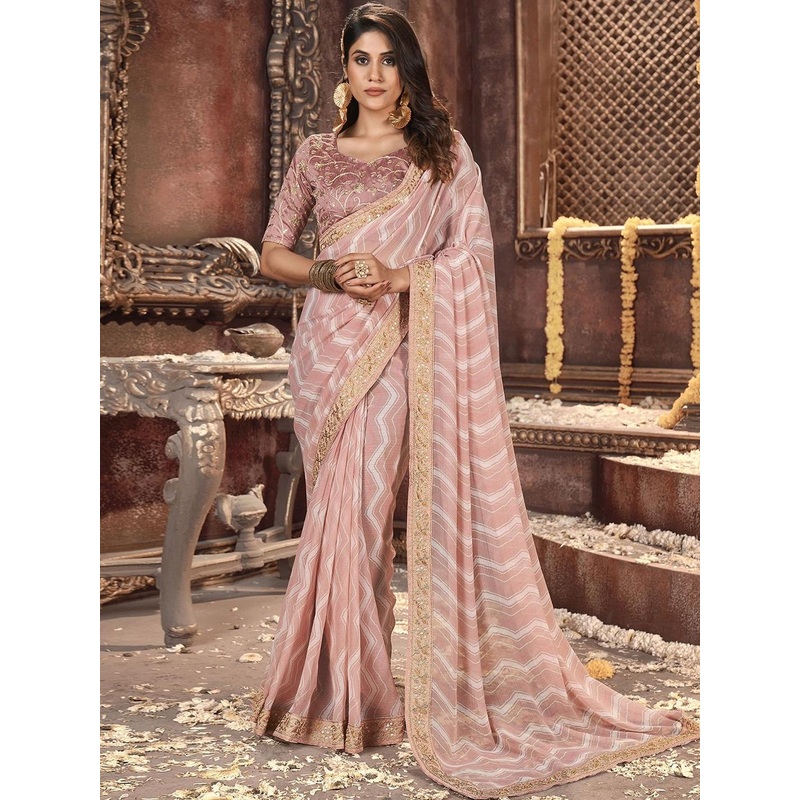 HERE&NOW Sequinned Poly Georgette Heavy Work Saree