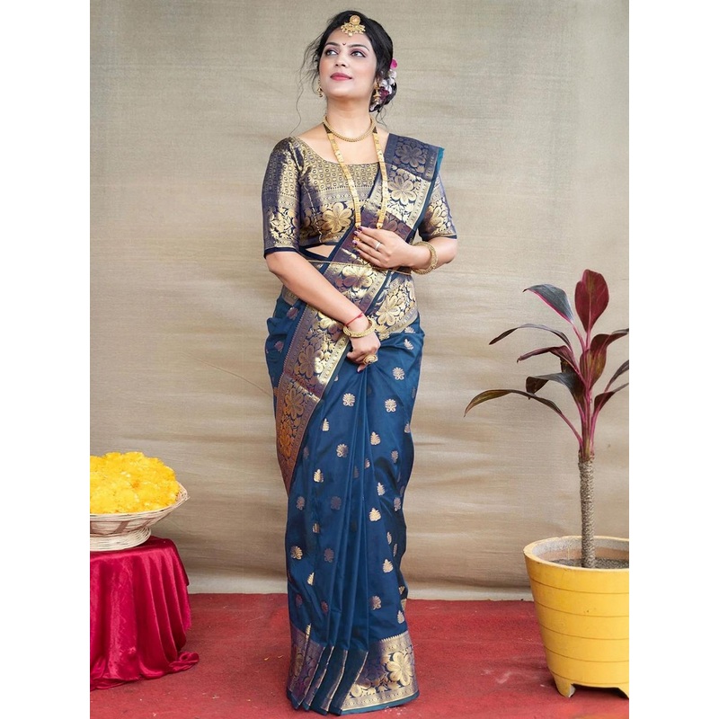 HERE&NOW Woven Design Zari Silk Blend Designer Banarasi Saree
