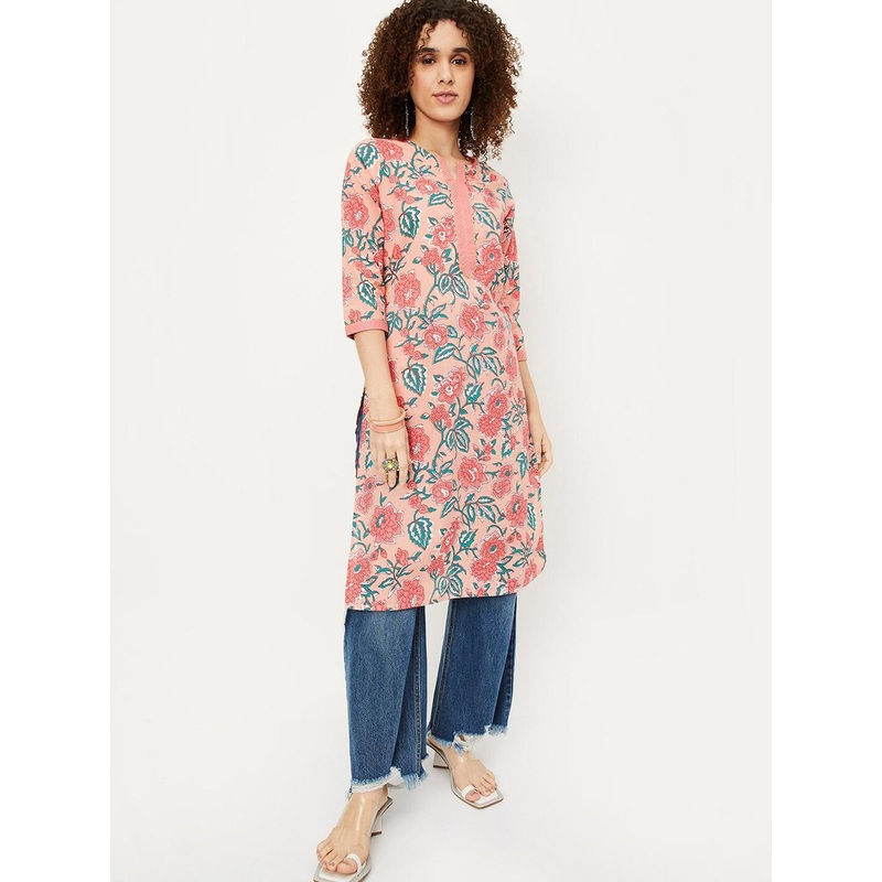 max Cotton Floral Printed Straight Kurta