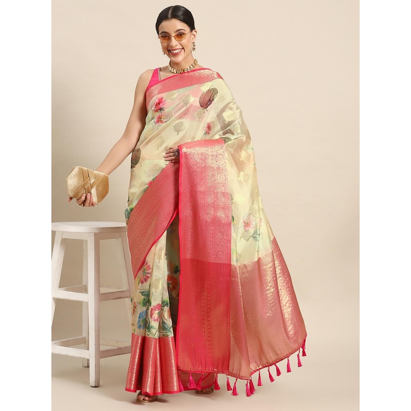 Silk Land Woven Kalamkari Art Silk Chanderi Digital Print Saree