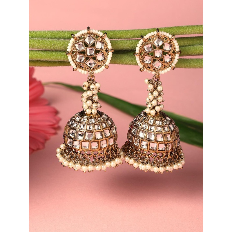 Zaveri Pearls Artificial Kundan Gold Plated Jhumkas
