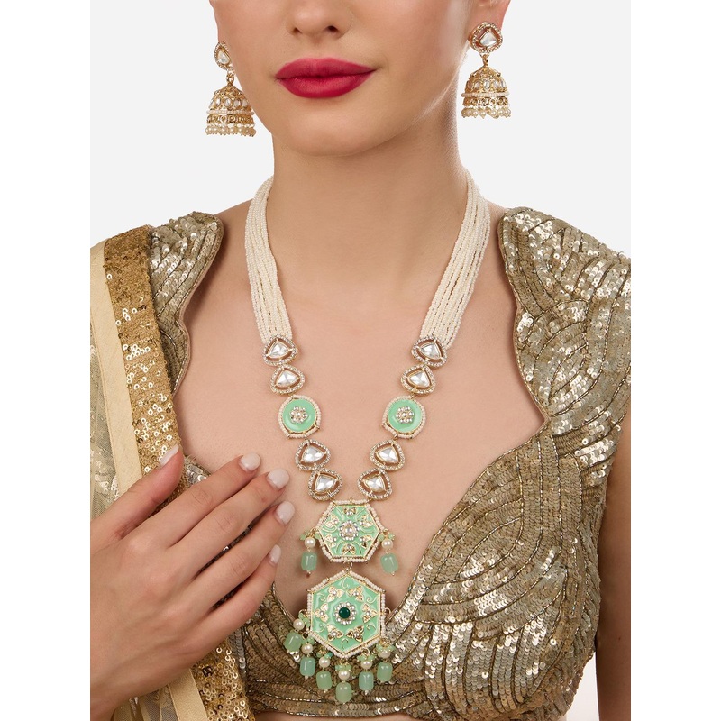 Zaveri Pearls Gold-Plated Stones Studded-Jewellery Set