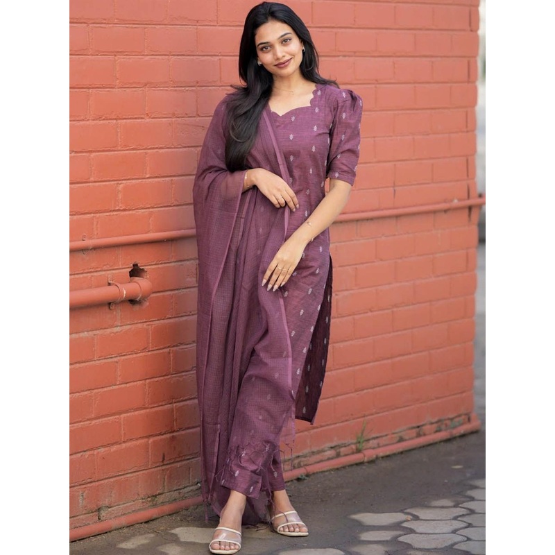 Aaghnya Women Purple Rayon Blend Regular Kurta with Trousers & With Dupatta
