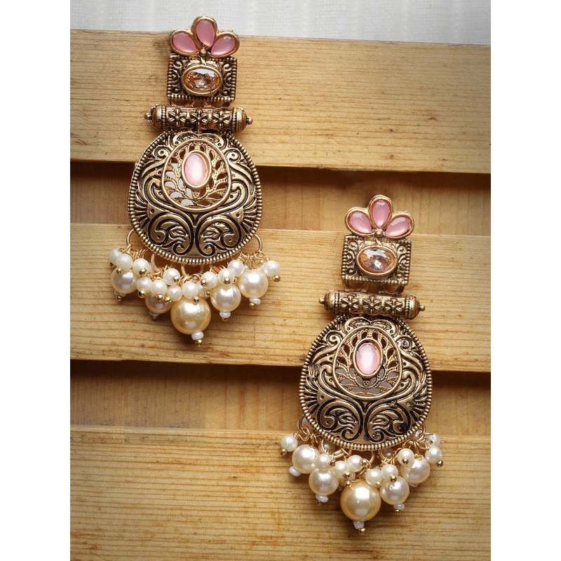 ADIVA Gold-Plated Contemporary Kundan Drop Earrings