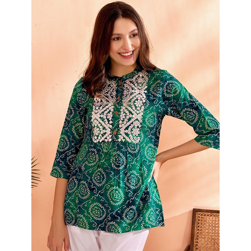 Anouk Bandhani Printed Mirror Work Short Kurti