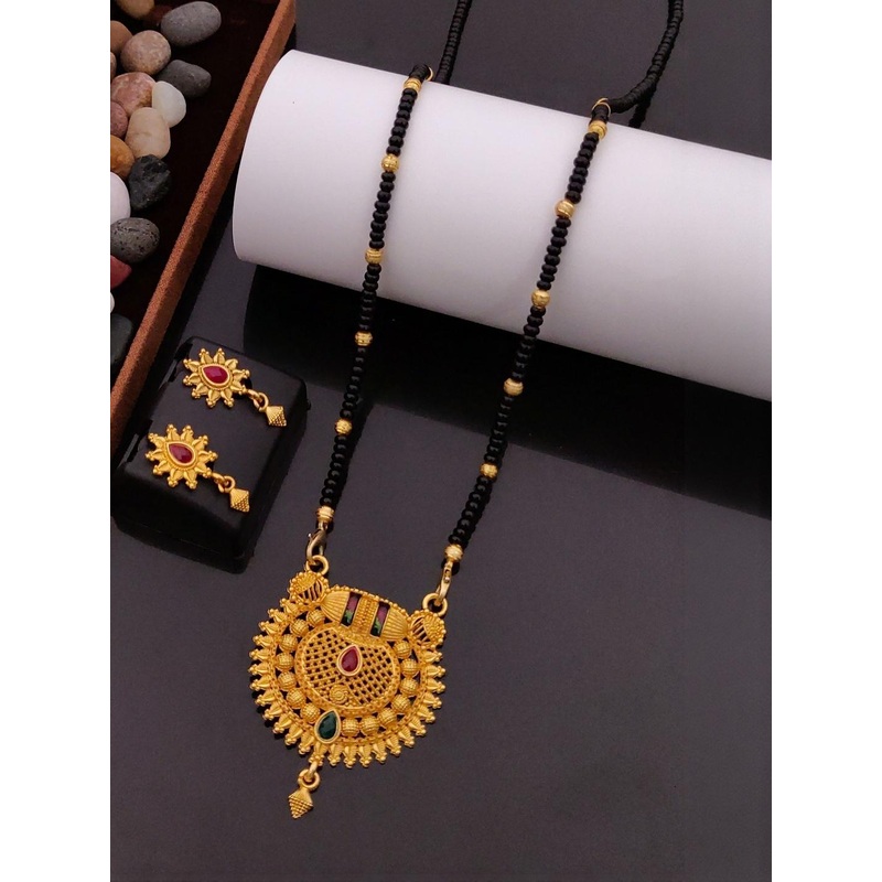 Bhanu diam Stone-Studded & Beaded Mangalsutra With Earrings
