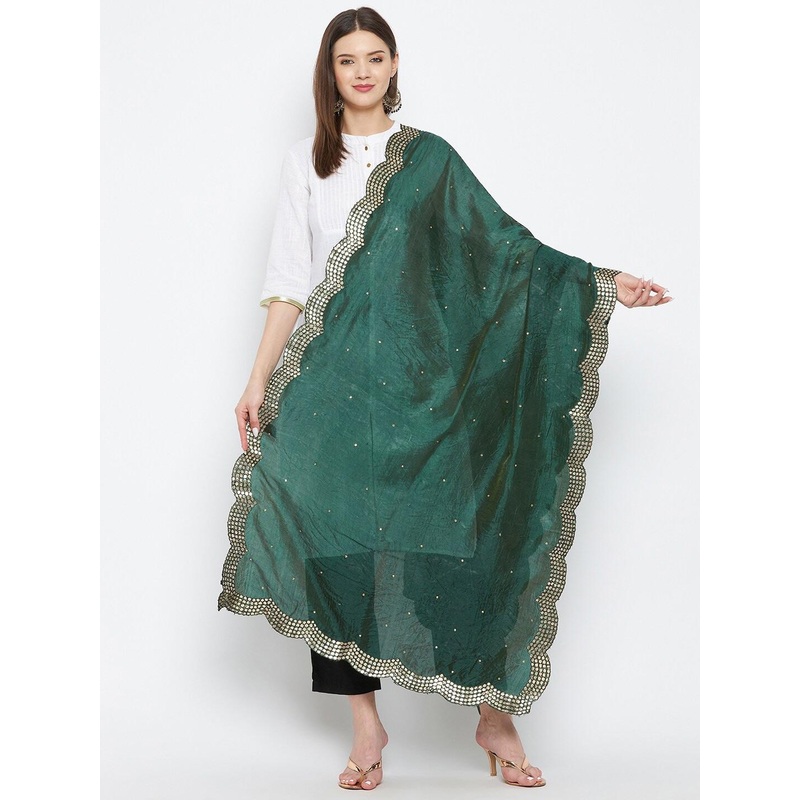 Clora Creation Embroidered Dupatta with Beads and Stones