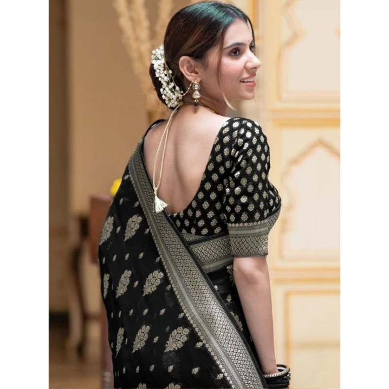 HERE&NOW Ethnic Motifs Woven Design Zari Banarasi Saree With Unstitched Blouse Piece