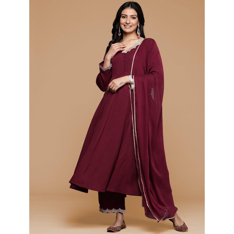 House of Pataudi Zari & Sequins Anarakli Kurta With Trousers & Dupatta