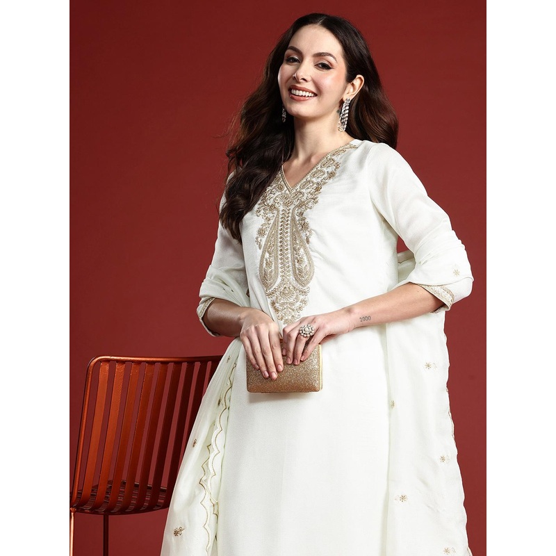 Indo Era Women Paisley Embroidered Kurta with Trousers & With Dupatta