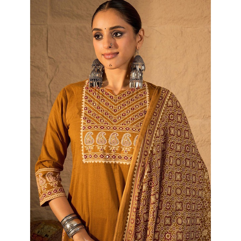 Indo Era Women Printed Straight Pure Cotton Kurta Trousers With Printed Dupatta set