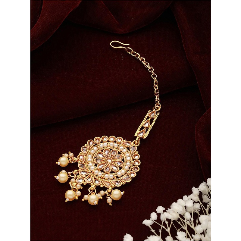 Jazz and Sizzle Gold-Plated AD-Studded Pearl-Studded Head Jewellery