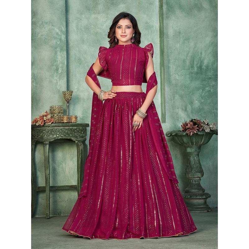KALINI Embroidered Sequinned Georgette Semi-Stitched Lehenga & Blouse With Dupatta