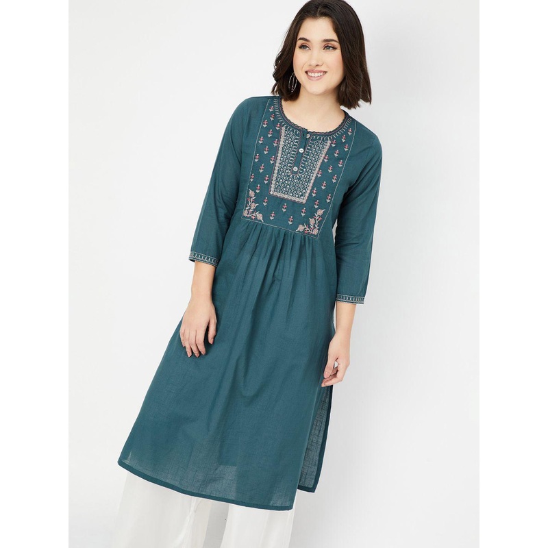 max Floral Yoke Design Thread Work Cotton A-Line Kurta