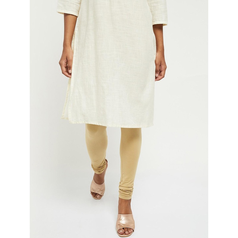 max Women Beige Solid Churidar-Length Leggings