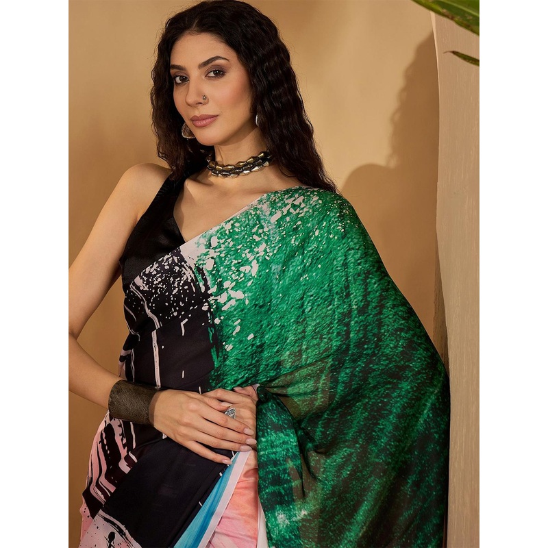 Sangria Abstract Printed Saree With Unstitched Blouse