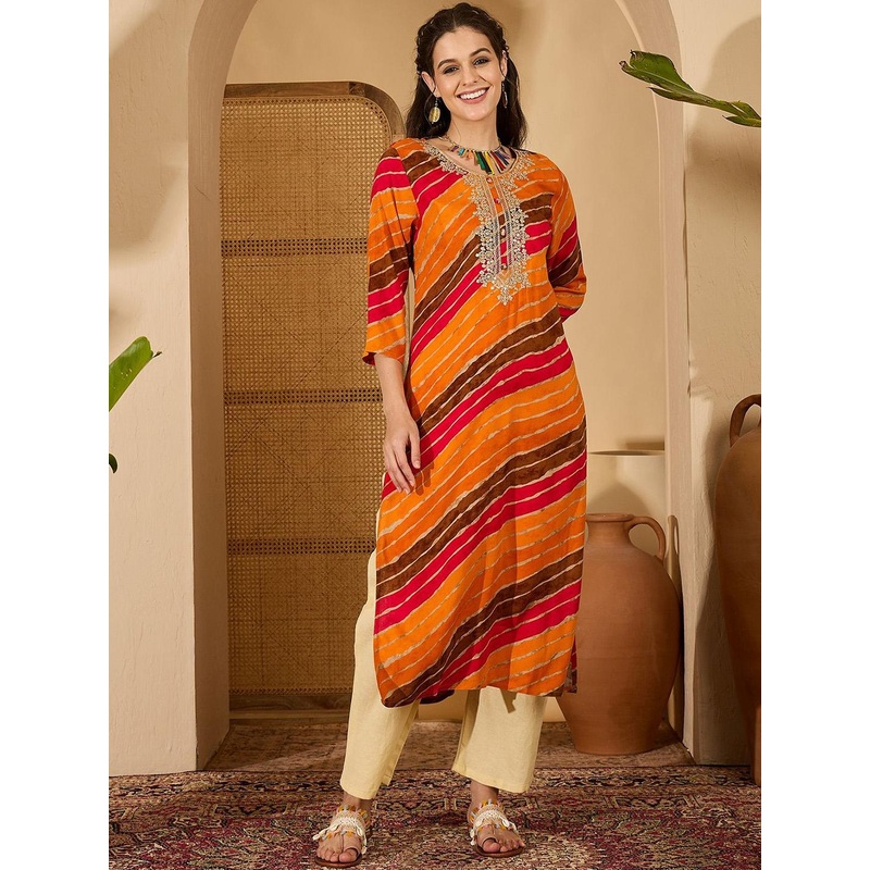 Sangria Women Striped Festive Straight Kurta