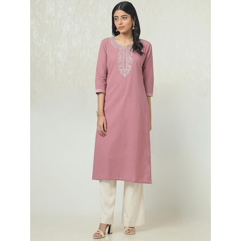 Soch Floral Embroidered Sequinned Round Neck Straight Kurta