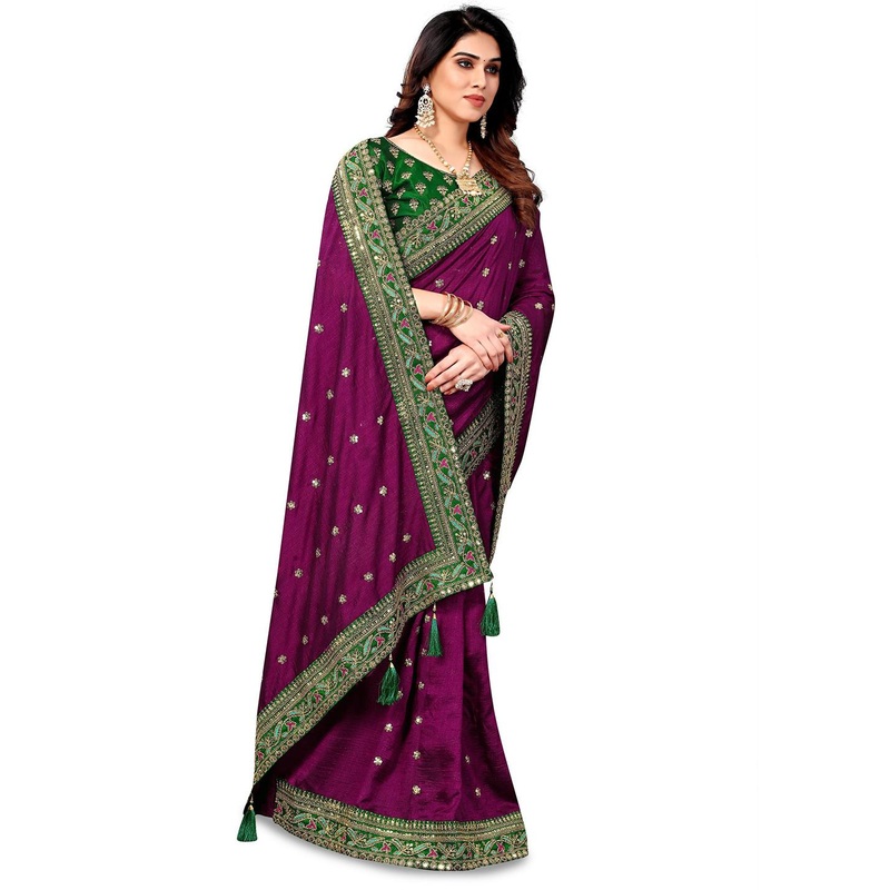 A.G.M.G FASHION Embellished Art Silk Fusion Saree