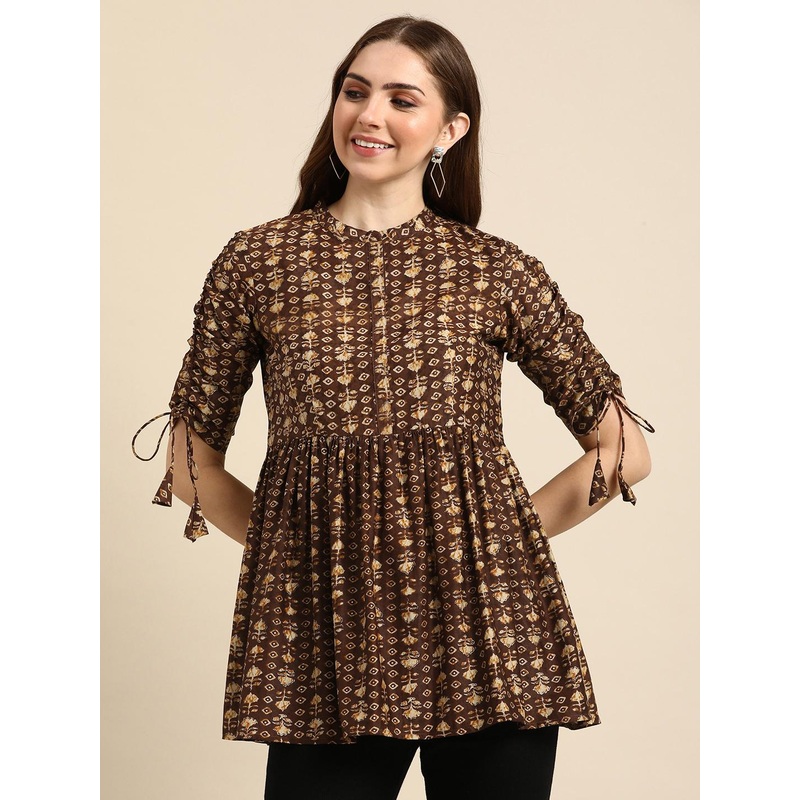 Anouk Floral Printed Pleated Anarkali Short Kurti