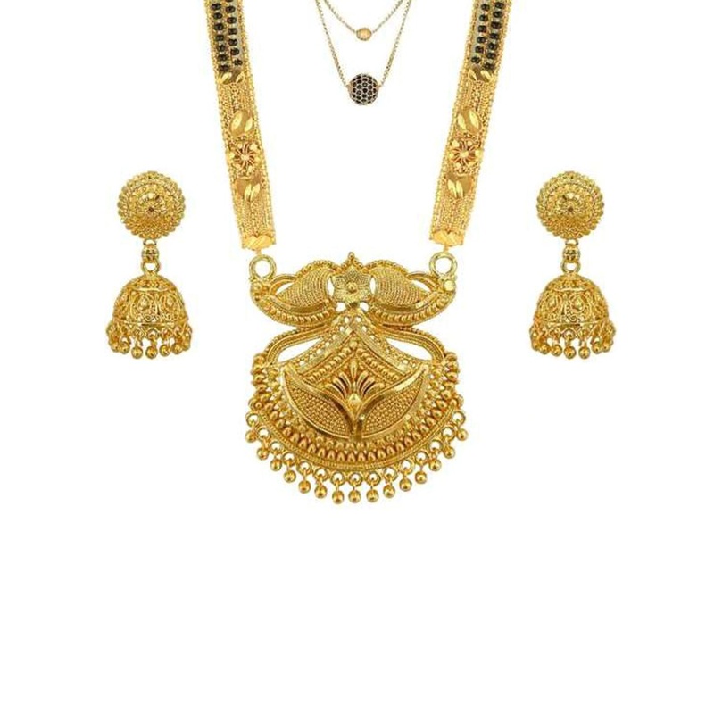 Anouk Gold-Plated Stone-Studded Mangalsutra With Earrings