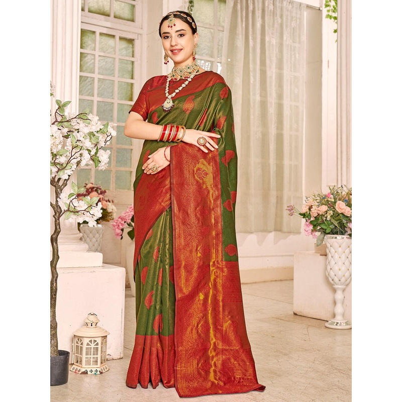 Anouk Rustic  Green Ethnic Motifs Woven Design Zari Art Silk Kanjeevaram Saree