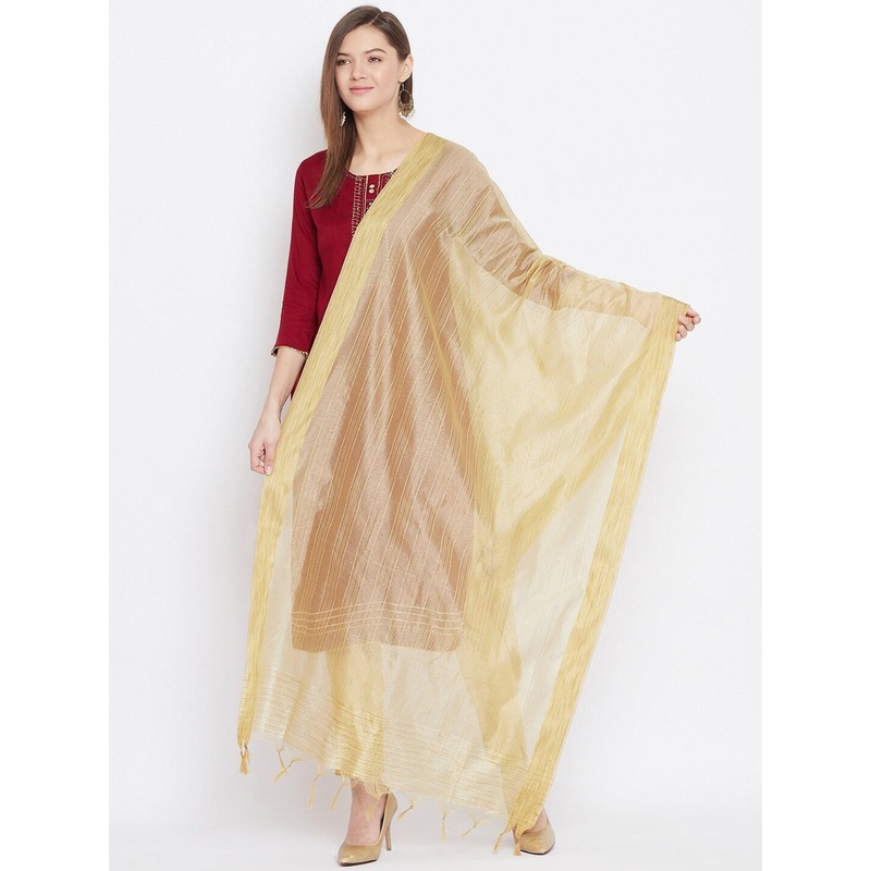 Clora Creation Beige Striped Tissue Silk Dupatta