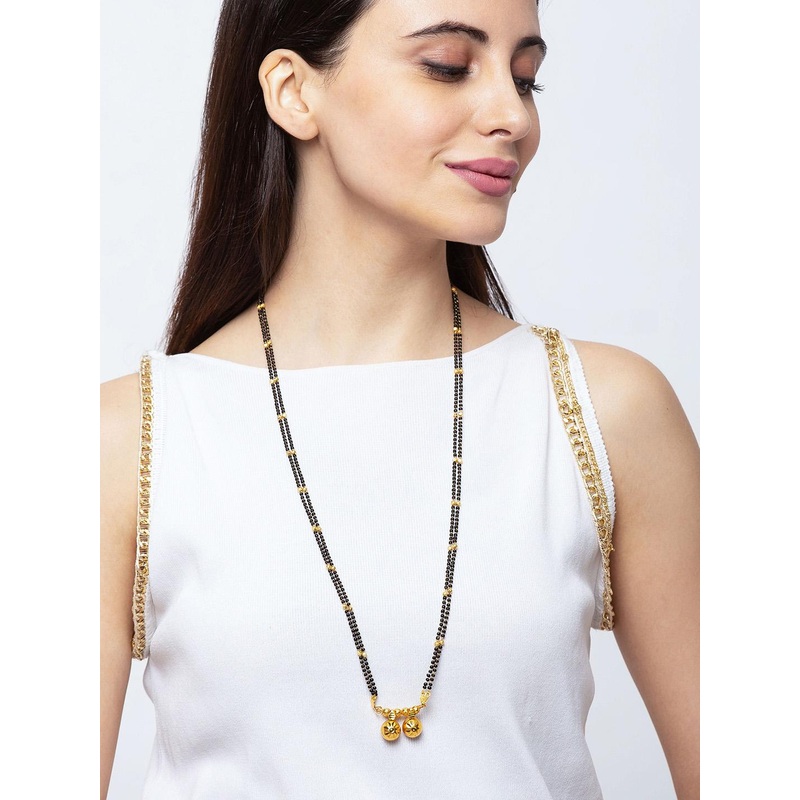 Digital Dress Room Gold-Plated Black Beads-Studded Traditional Mangalsutra