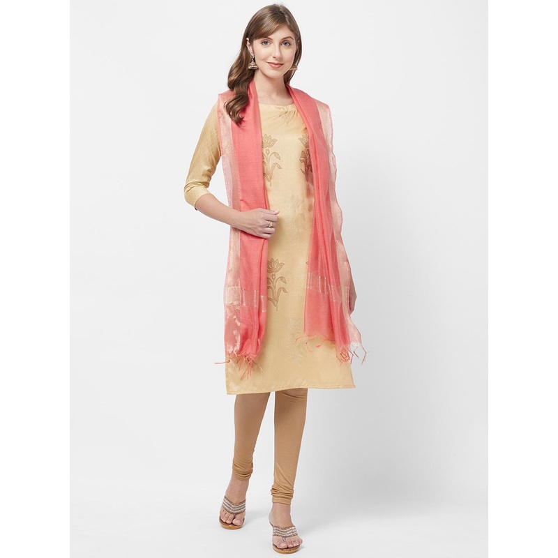 Dupatta Bazaar Peach-Coloured & Gold-Toned Solid Dupatta