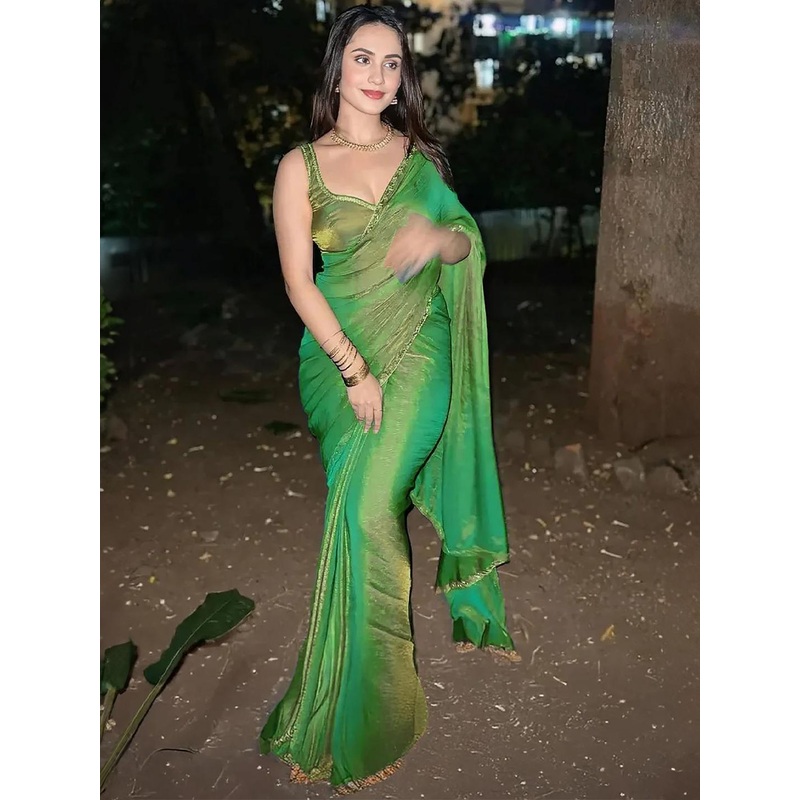 HERE&NOW  Embroidered Organza Fusion Saree With Blouse Piece
